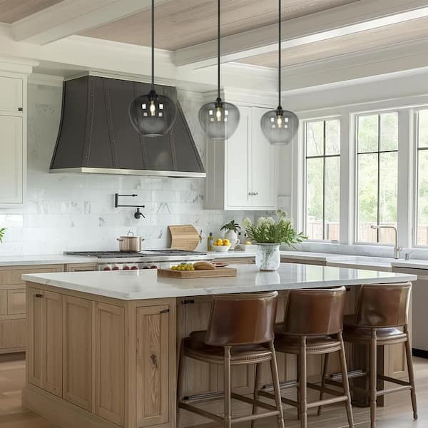 Modern Minimalist 11.2 in. 1-Light Black Pendant Light, DIY Kitchen Island Pendant Lighting with Smoke Gray Glass Shade
