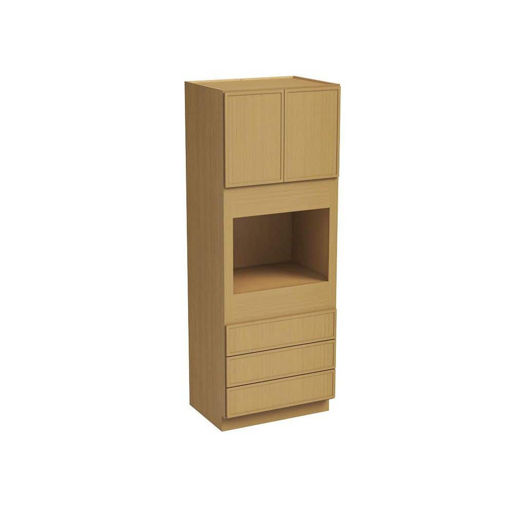 33 in. W x 24 in. D x 90 in. H Plywood Ready to Assemble Single Oven Kitchen Cabinet in White Oak with 3 Drawers