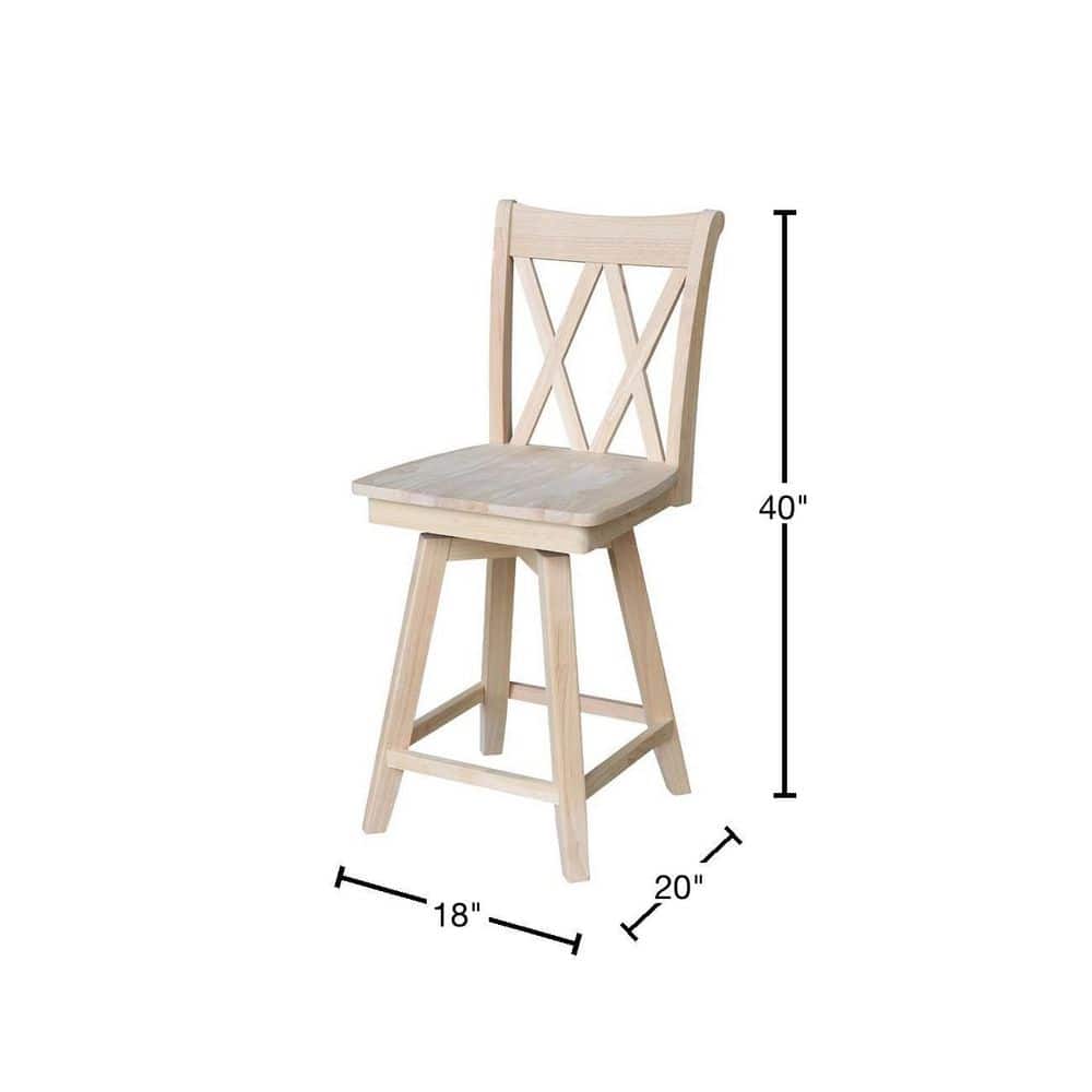 24" Unfinished Double X Back Swivel Wood Counter Stool