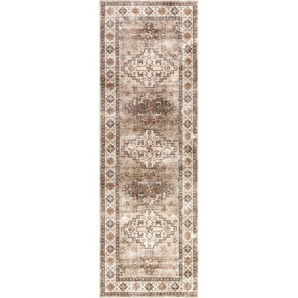 Blessing SplashGuard Machine Washable Area Beige 3 ft. x 8 ft. Indoor Runner Rug