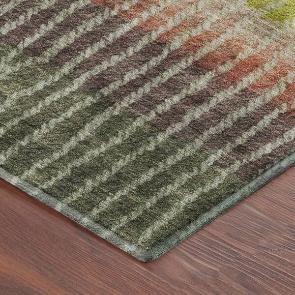 Mayfield Premium Machine Washable Abstract AMF2314 Olive 3 ft. x 4 ft. Area Rug