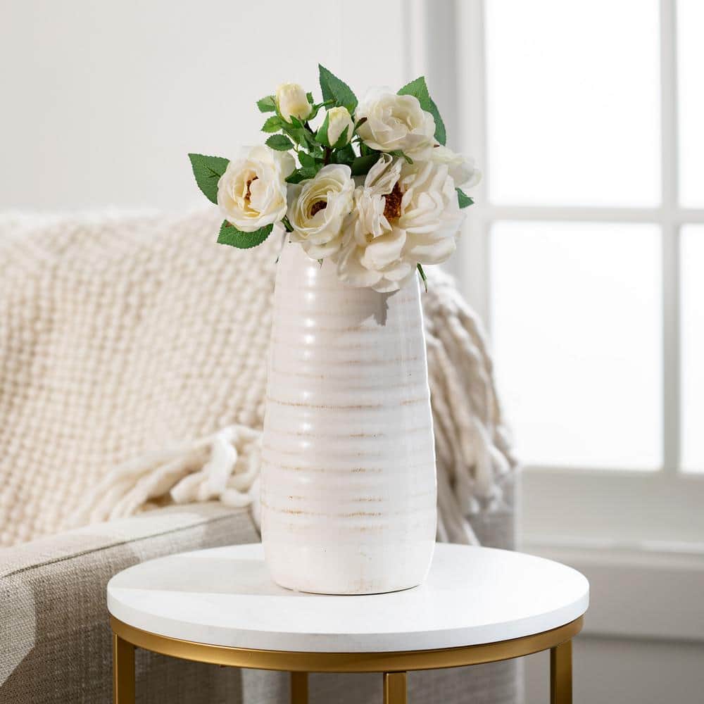 Elegant Rustic White Ceramic 13.5" Table Vase