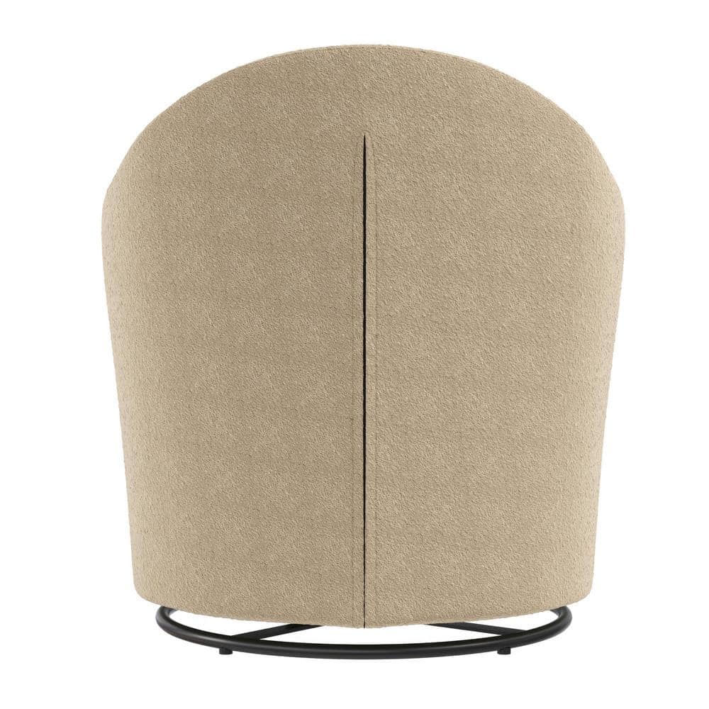 Taupe Boucle Swivel Barrel Accent Chair with Velvet Upholstery