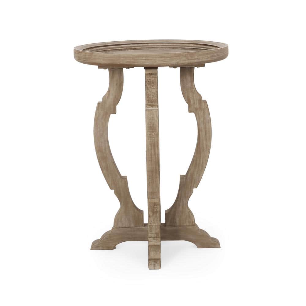 Noble House Purdin 19 in. x 25.75 in. Natural Brown Round Wood End Table  with Solid Wood 83215 - The Home Depot