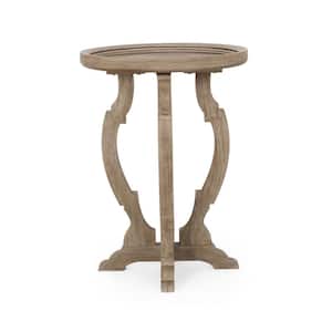 Purdin 19 in. x 25.75 in. Natural Brown Round Wood End Table with Solid Wood