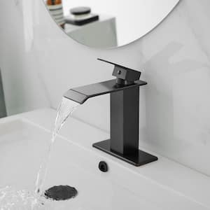 Waterfall Single-Handle Single-Hole Low-Arc Bathroom Faucet with Pop-up Drain Assembly in Oil Rubbed Bronze