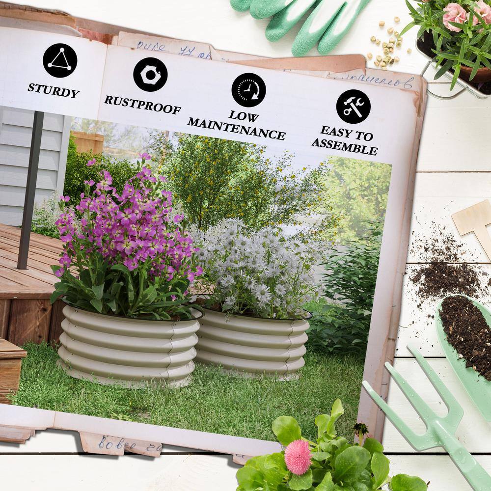 Cream White Galvanized Metal Raised Garden Bed Set of 2