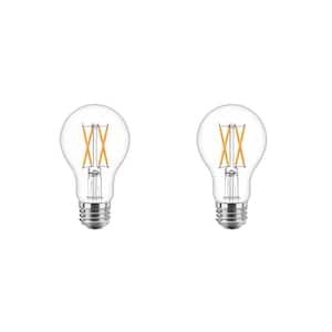 60-Watt Equivalent A19 Dimmable with Warm Glow Dimming Effect Clear Glass LED Light Bulb Soft White (2700K) (2-Pack)