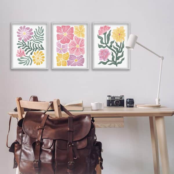 Minimal Spring Hue Flowers by Kim Allen 3 Piece Gray Framed Nature Giclee Art Print 20 in. x 16 in.