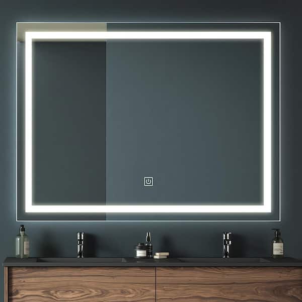 40 in. W x 32 in. H Large Rectangular Frameless Anti-Fog Wall Mounted LED Light Bathroom Vanity Mirror in Silver