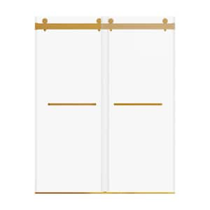 60 in. W x 76 in. H Double Sliding Frameless Shower Door in Brushed Gold with 3/8"(10mm) Temper Glass, Soft Closing