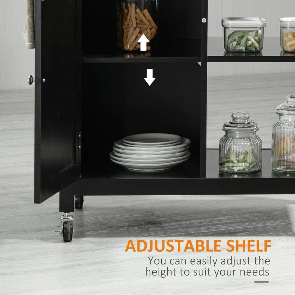 Elegant Black Solid Wood Butcher Block Kitchen Cart with Storage
