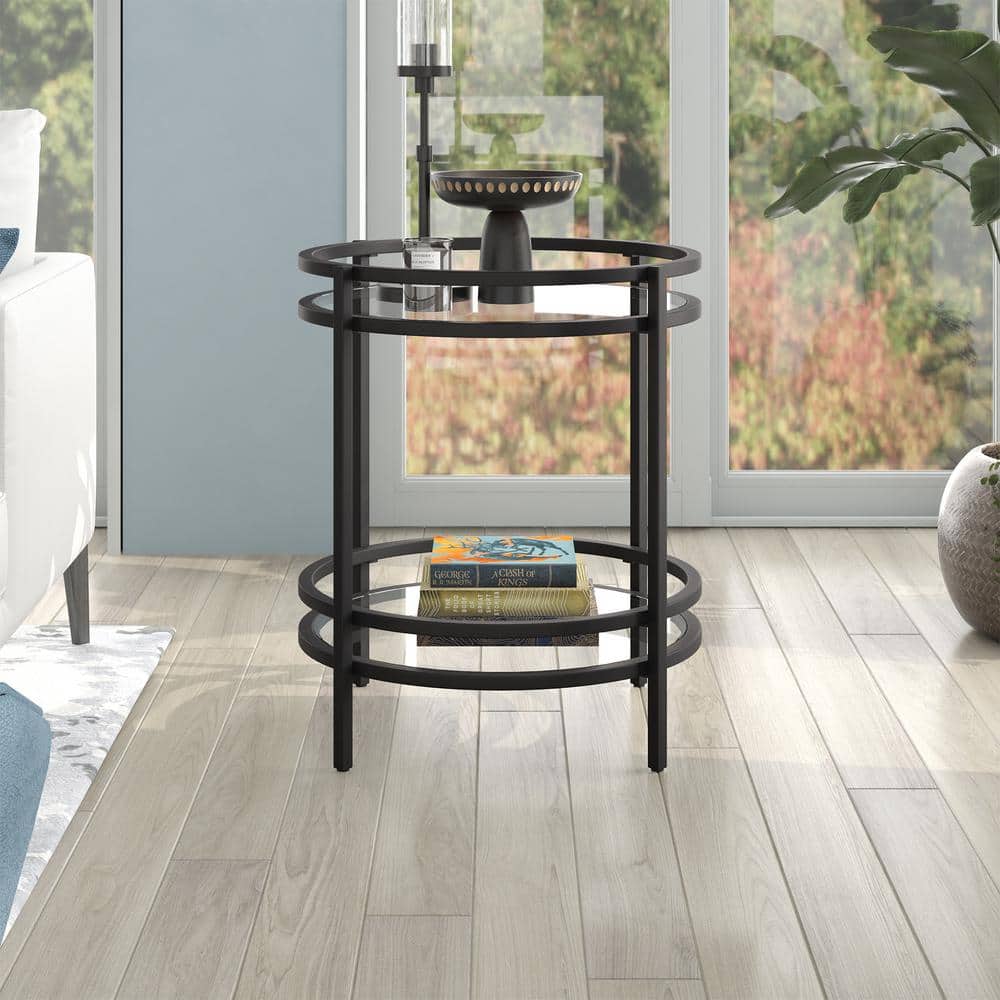 Modern Blackened Bronze 20" Round Metal & Glass Side Table