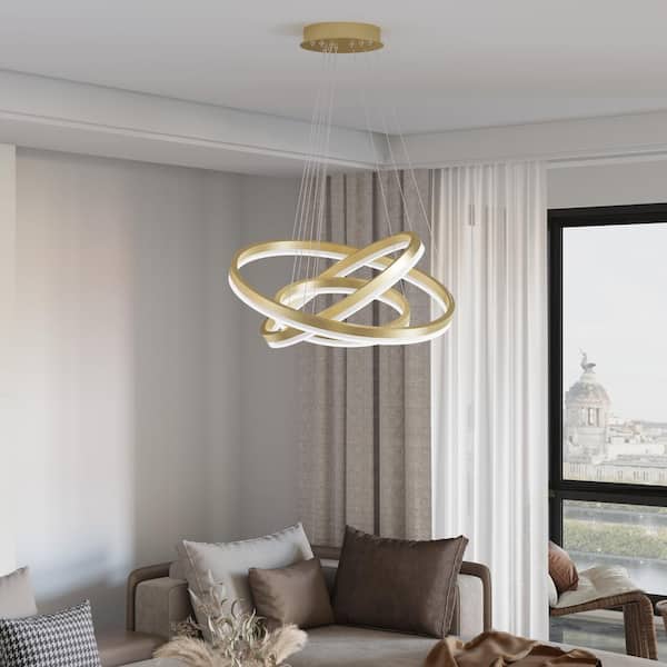 Carson 3-Light 19.7 In. Integrated LED Gold Modern Wagon Wheel Dimmable Chandeliers Living Dining Foyer Lighting