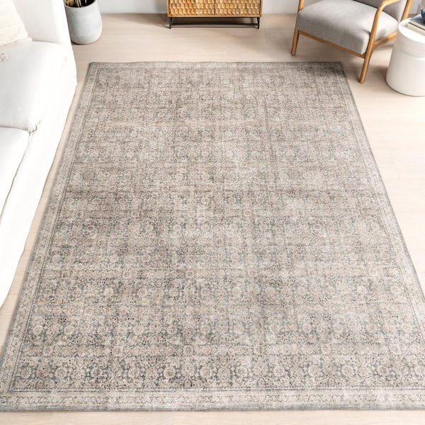nuLOOM Hillstone Grey 6 ft. 7 in. x 9 ft. Traditional Vintage Medallion Area Rug