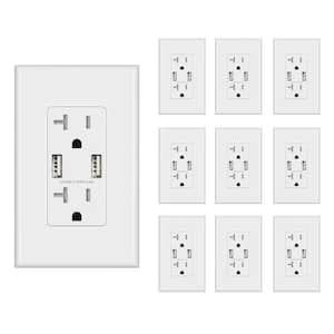 4.0 Amp USB Outlet, Dual Type A In-Wall Charger with 20 Amp Duplex Tamper Resistant Outlet, White(10-Pack)