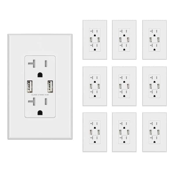 ELEGRP 4.0 Amp USB Outlet, Dual Type A In-Wall Charger with 20 Amp Duplex Tamper Resistant Outlet, White(10-Pack)