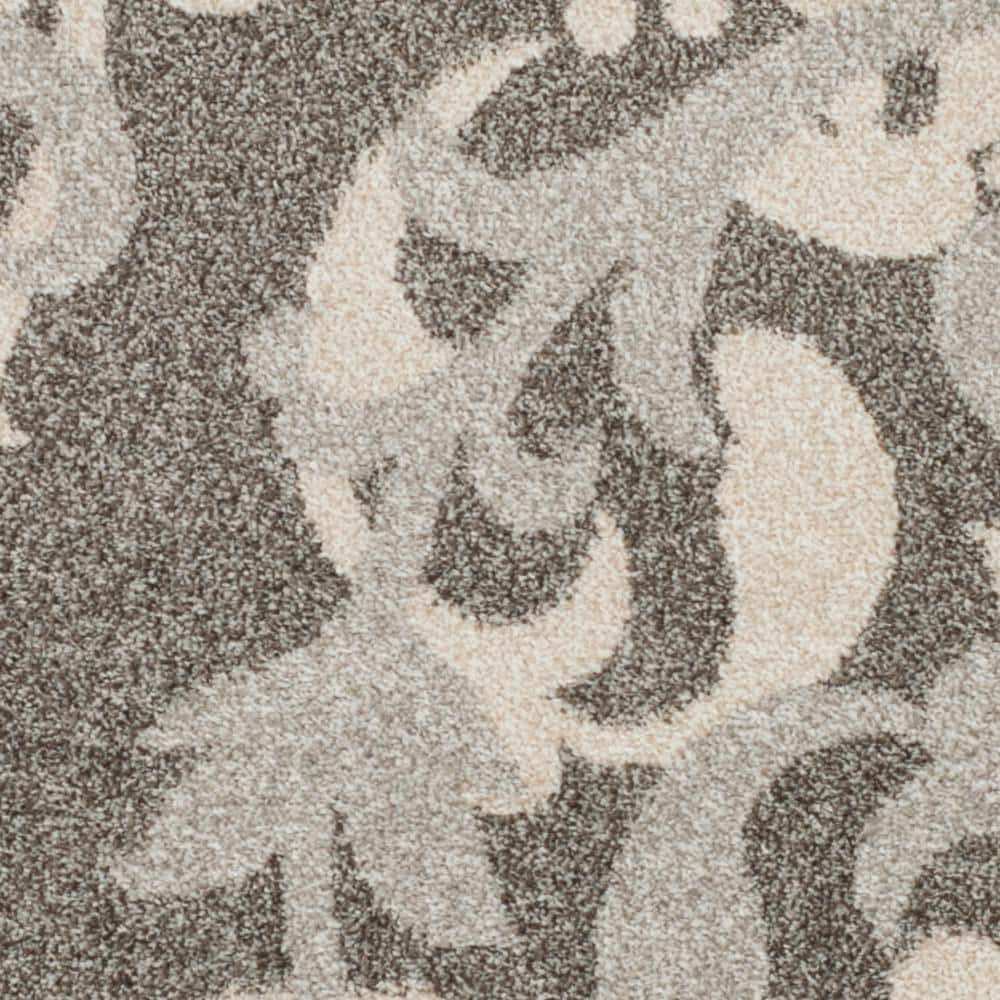 Grey and Light Grey Floral Synthetic Area Rug