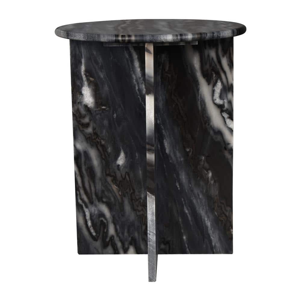 Gray Marble Round X-Shaped End Table