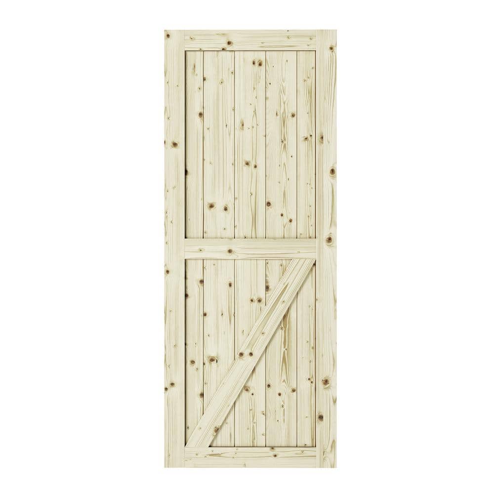 33 in. x 84 in. Half Check Z-Brace Unfinished Knotty Pine Interior Barn Doo
