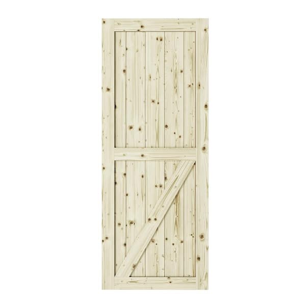 COLONIAL ELEGANCE 37 in. x 84 in. Half Check Z-Brace Unfinished Knotty Pine Interior Barn Door Slab