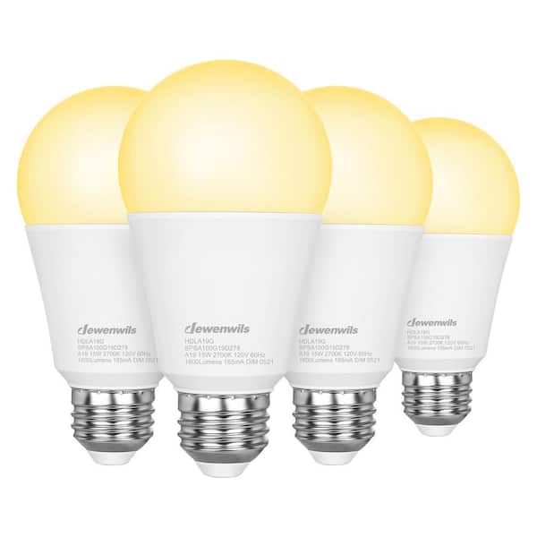 100-Watt Equivalent A19 Dimmable E26 Medium LED Light Bulb, Soft White 2700K (4-Pack)
