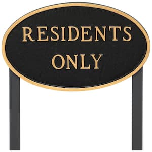 10 in. x 18 in. Large Oval Residents Only Statement Plaque Sign with 23 in. Lawn Stakes - Black/Gold