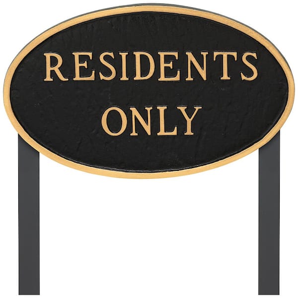 Montague Metal Products 10 in. x 18 in. Large Oval Residents Only Statement Plaque Sign with 23 in. Lawn Stakes - Black/Gold