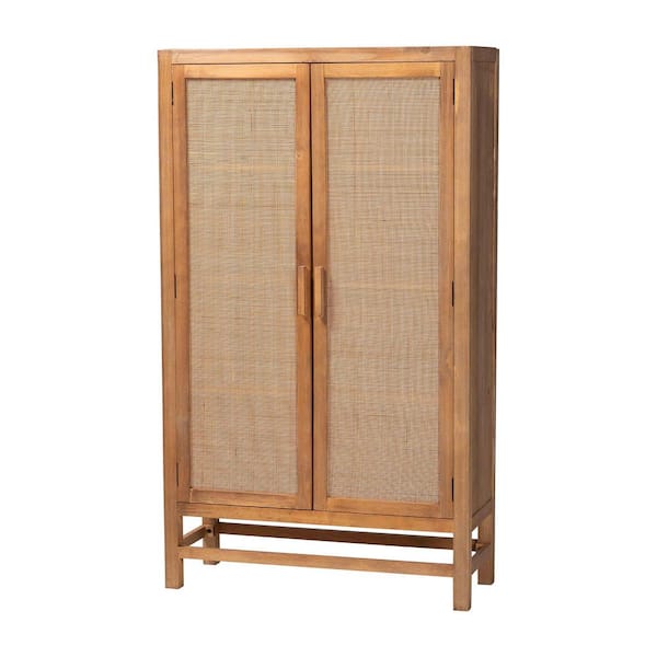 Sibu Natural Brown Wood 64.6 in. H Storage Cabinet with Woven Rattan