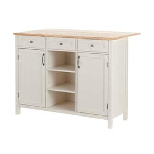 Bainport Ivory Wooden Kitchen Island with Natural Butcher Block Top and Storage (48'' W)