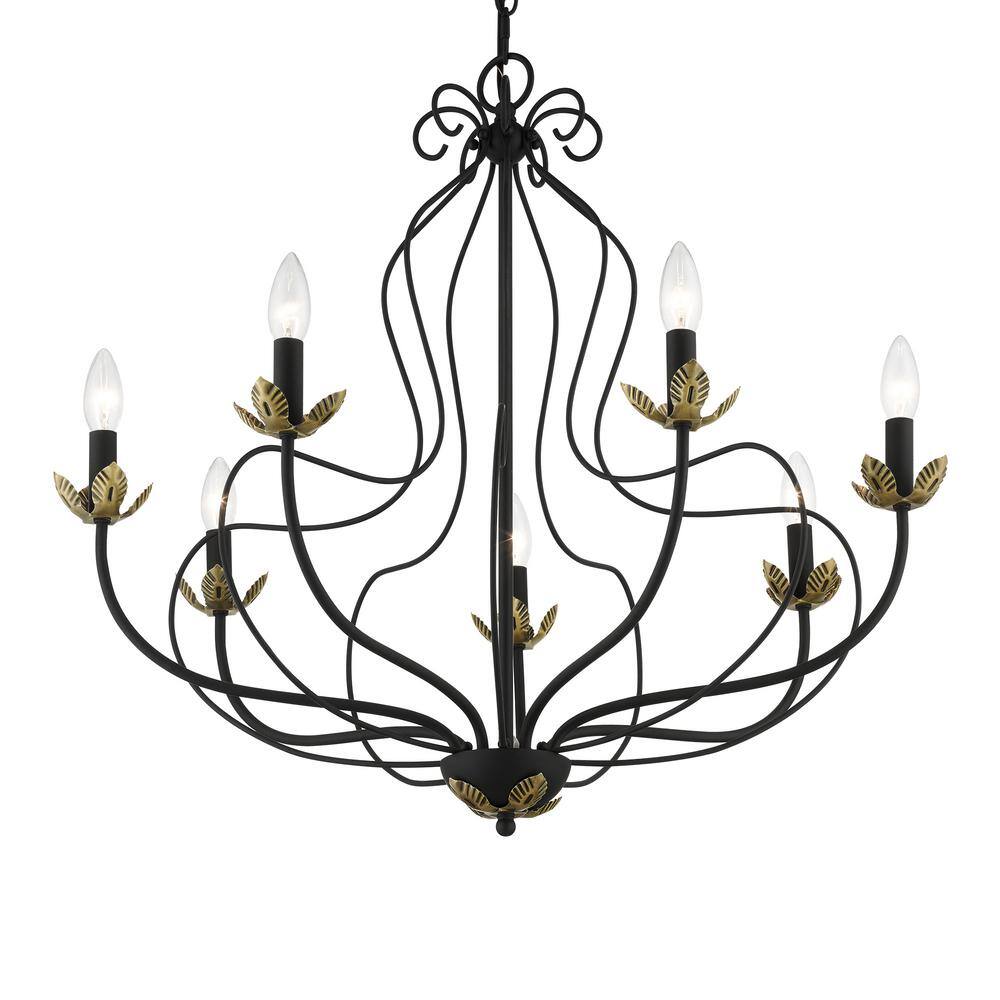 Katarina Floral 7-Light Black and Antique Brass Chandelier