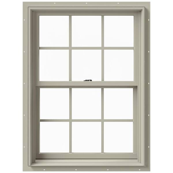JELD-WEN 29.375 in. x 40 in. W-2500 Series Desert Sand Painted Clad Wood Double Hung Window w/ Natural Interior and Screen