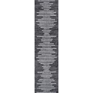 Zolak Berber Stripe Black/Ivory 2 ft. x 10 ft. Geometric Indoor/Outdoor Runner Rug