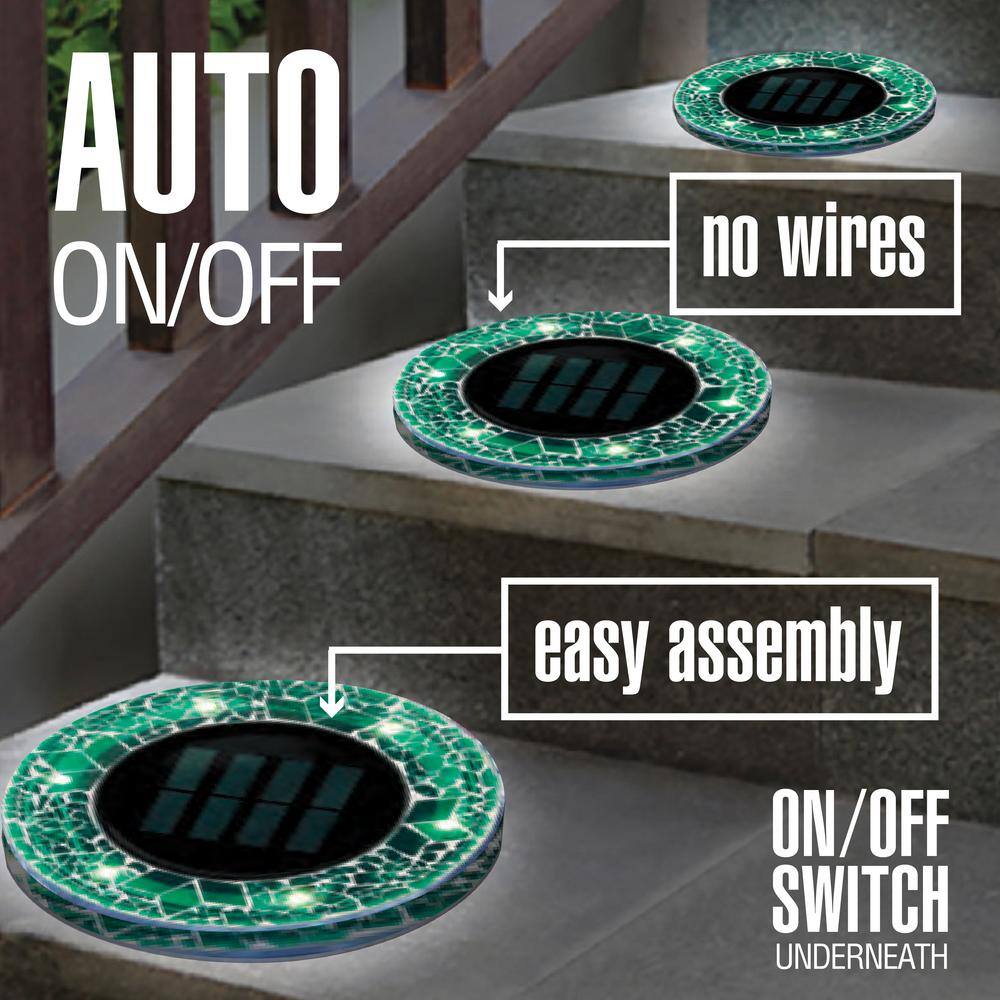 Green Mosaic Solar Powered LED Pathway Disk Lights - 8 Pack