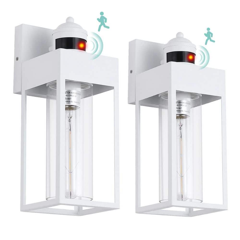 13.2 in. 1-Light Matte White Motion Sensor Outdoor Wall Sconce Fixture with Clear Glass Shade, IP65 Waterproof (2-Pack) price history on PriceWatchPro