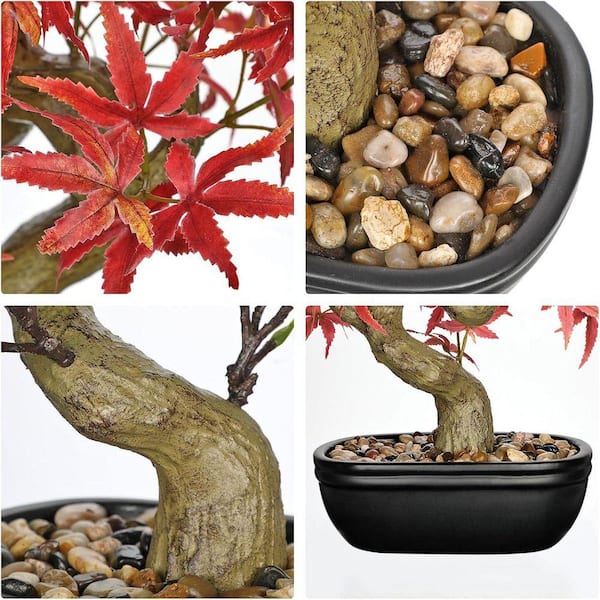 13 in. Artificial Maple Bonsai Tree in Ceramic Pot-Zen Tabletop