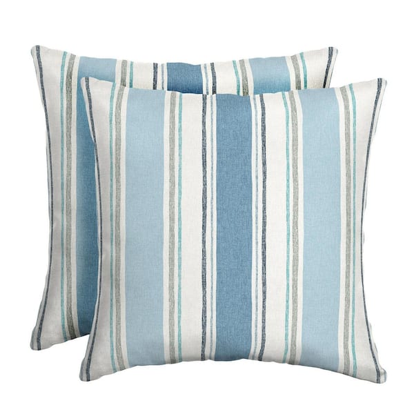 ARDEN 16 in. x 16 in. French Blue Linen Stripe Outdoor Throw Pillow (2-Pack)