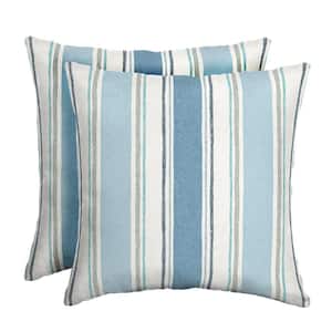 16 in. x 16 in. French Blue Linen Stripe Outdoor Throw Pillow (2-Pack)