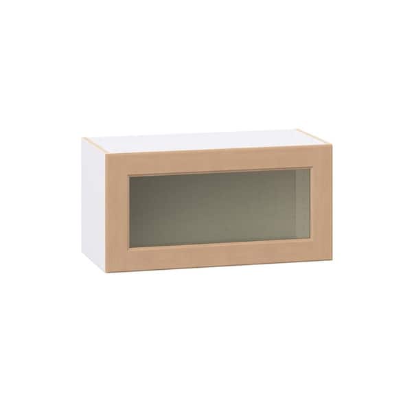 Lakewood Sugar Cookie Shaker Assembled Wall Bridge Kitchen Cabinet with Lift up Glass Door (30 in.W x 15 in.H x 14 in.D)