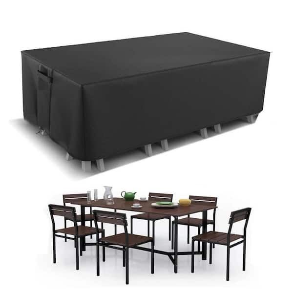 Gasadar Waterproof Heavy-Duty 103 in. L x 75 in. W x 28 in. H Black Rectangular Outdoor Table and Chair Set Cover