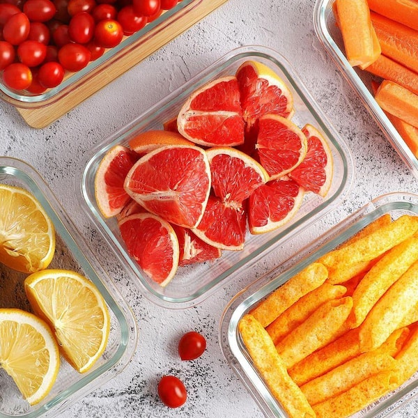 Large Glass Meal Prep Containers with Leak Proof Snap Lock Lids 36 oz. 3 Compartment Bento 8-Pack Oven Safe