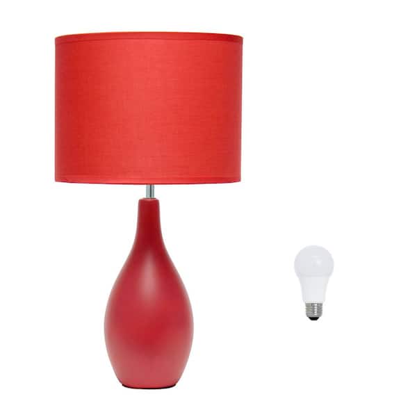 Simple Designs 18.11 in. Oval Bowling Pin Base Ceramic Table Lamp with LED Bulb Red