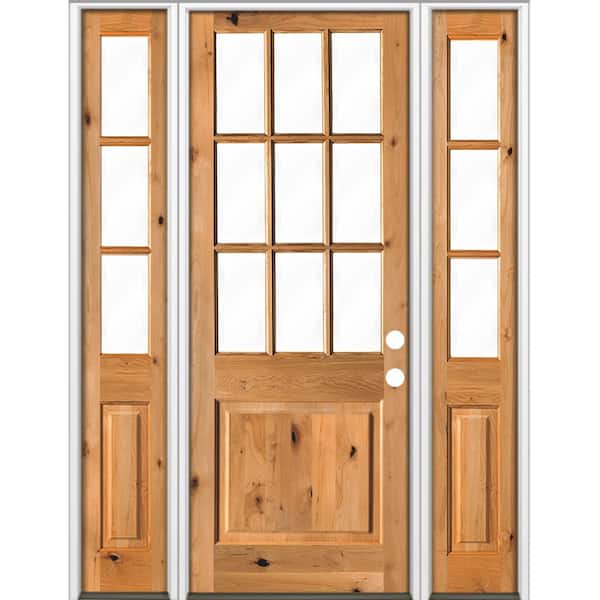 Krosswood Doors 70 in. x 96 in. Rustic Knotty Alder Clear 9-Lite Clear Stain Wood Left Hand Inswing Single Prehung Front Door/Sidelites