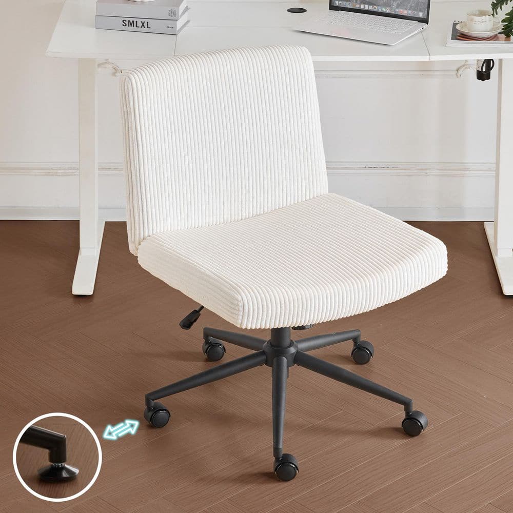 Velvet Fabric Cross-Legged Seat Task Chair in Beige with Armless