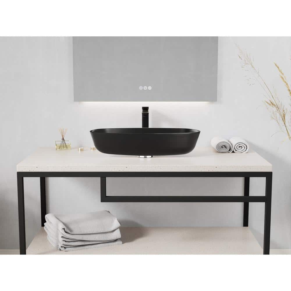 Matte Black Rectangular Glass Above-Counter Bathroom Sink