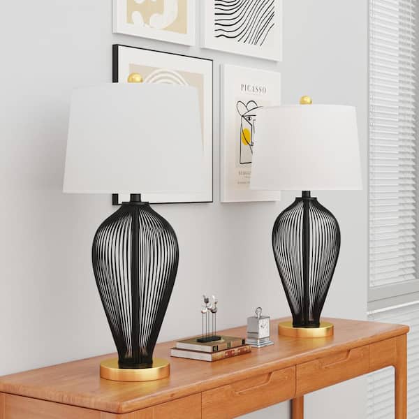 Maxax Cleveland 29 in. Black/Gold Modern Cage Table Lamp with 