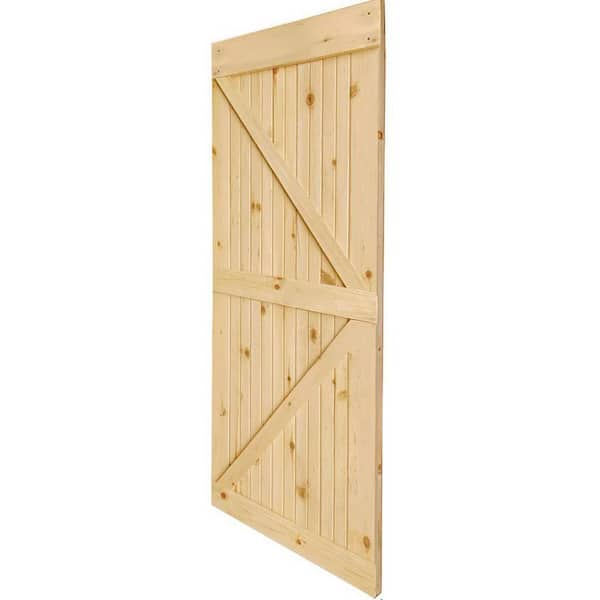 30 in. x 84 in. K-Bar Solid Core Pine Wood Unfinished Interior Barn Door DIY Slab Kit