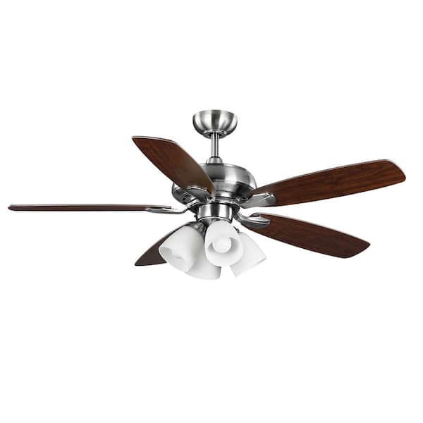 Hampton Bay Hollis 52 In Indoor Led Brushed Nickel Dry Rated Ceiling Fan With 5 Reversible Blades Light Kit And Remote Control 52196 - Menards Ceiling Fans With Light Kits
