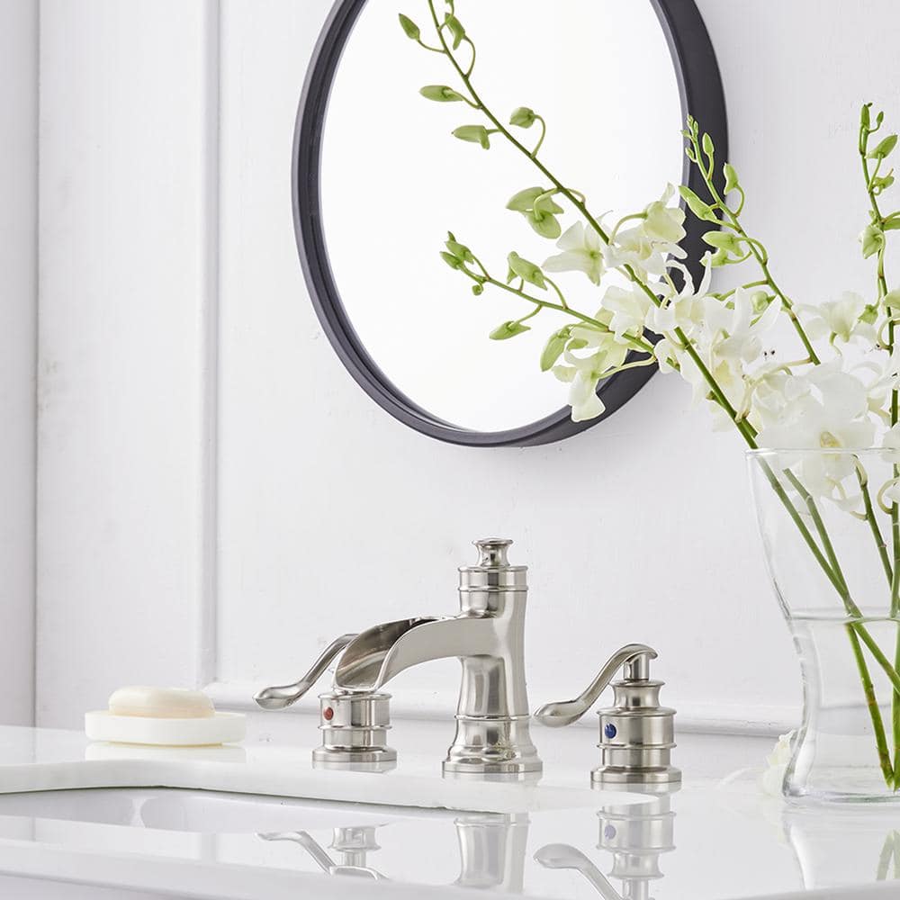 Brushed Nickel 8-Inch Widespread Waterfall Bathroom Faucet