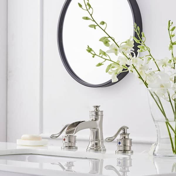 Double Handle Waterfall Vessel Sink Faucet in Brushed Nickel
